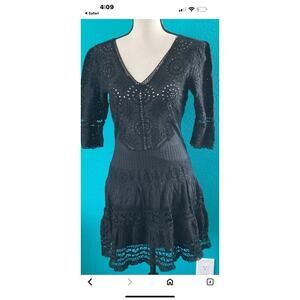Love Shack Fancy Womens Cotton V-neck Short Sleeve Short Dress Black Size 4